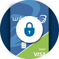 debit card with lock icon