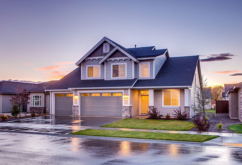 Suburban home at sunset