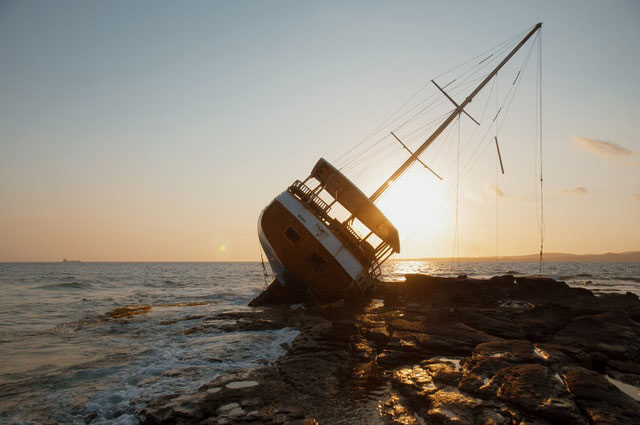 Shipwreck at sunset