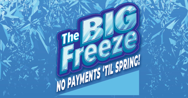 The Big Freeze logo with ice crystals around it - No Payments till Spring