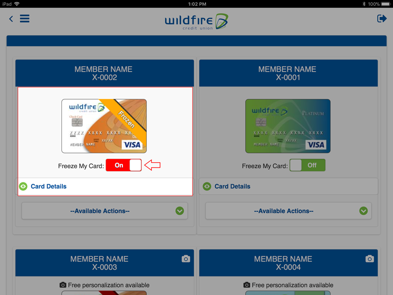 UnFreeze Card in Mobile Banking