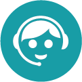 White Cartoon Person with headset on in a teal circle