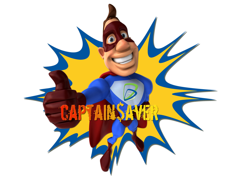 Captain Saver Cartoon Super Hero with yellow explosion cloud in background