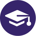 Graduation cap icon in a purple circle