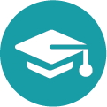 Teal icon with a graduation cap