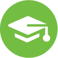 light green icon with a white graduation cap
