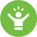 light green icon with a person with raised arms