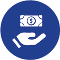 cartoon of a hand with US dollar bill floating above it in a blue circle