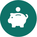 Piggy bank icon with a coin falling into it