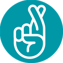 Cartoon hand with Fingers crossed in a blue circle