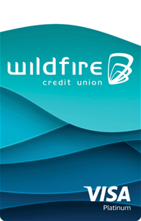 Vertical Wildfire debit card with different shades of blue in a wave pattern