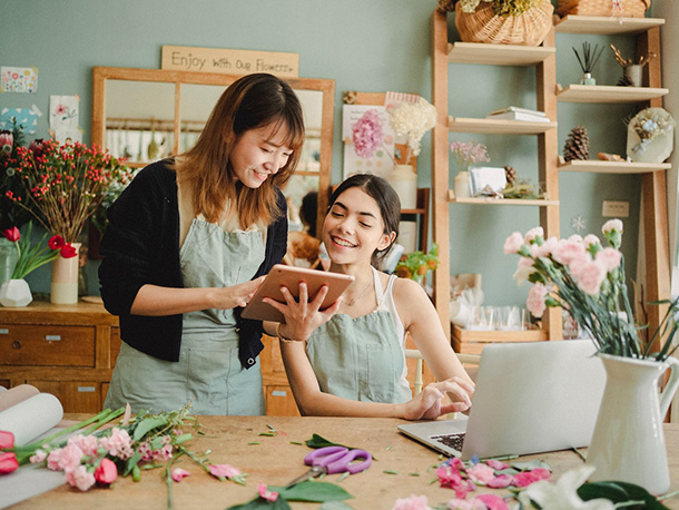 positive florists working on tablet positive florists working on tablet