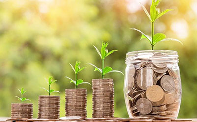 Coin stacks with plants growing from them