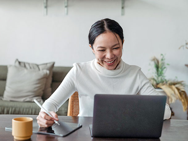 Woman working on laptop