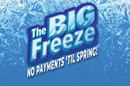 The Big Freeze logo with ice crystals around it - No Payments till Spring