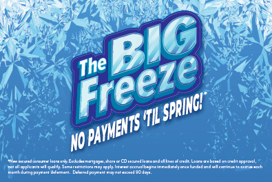 The Big Freeze logo with ice crystals around it - No Payments till Spring