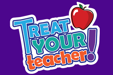 Treat Your Teacher text logo with an apple